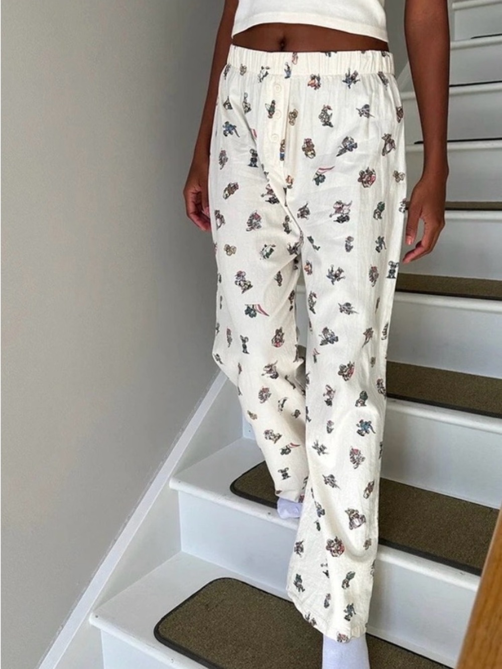 Brandy Melville Keira Chill Since PJ Printed Lounge Pants Cream